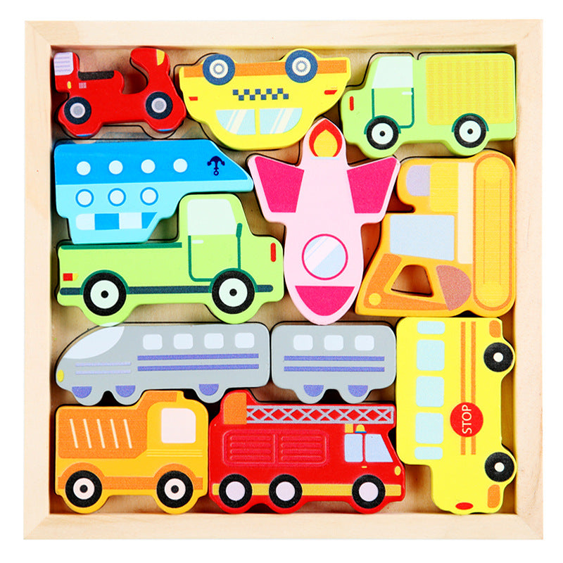 Wholesale Cartoon Animals Three-dimensional Wooden Fruits and Vegetables Transportation Puzzle Puzzle Board