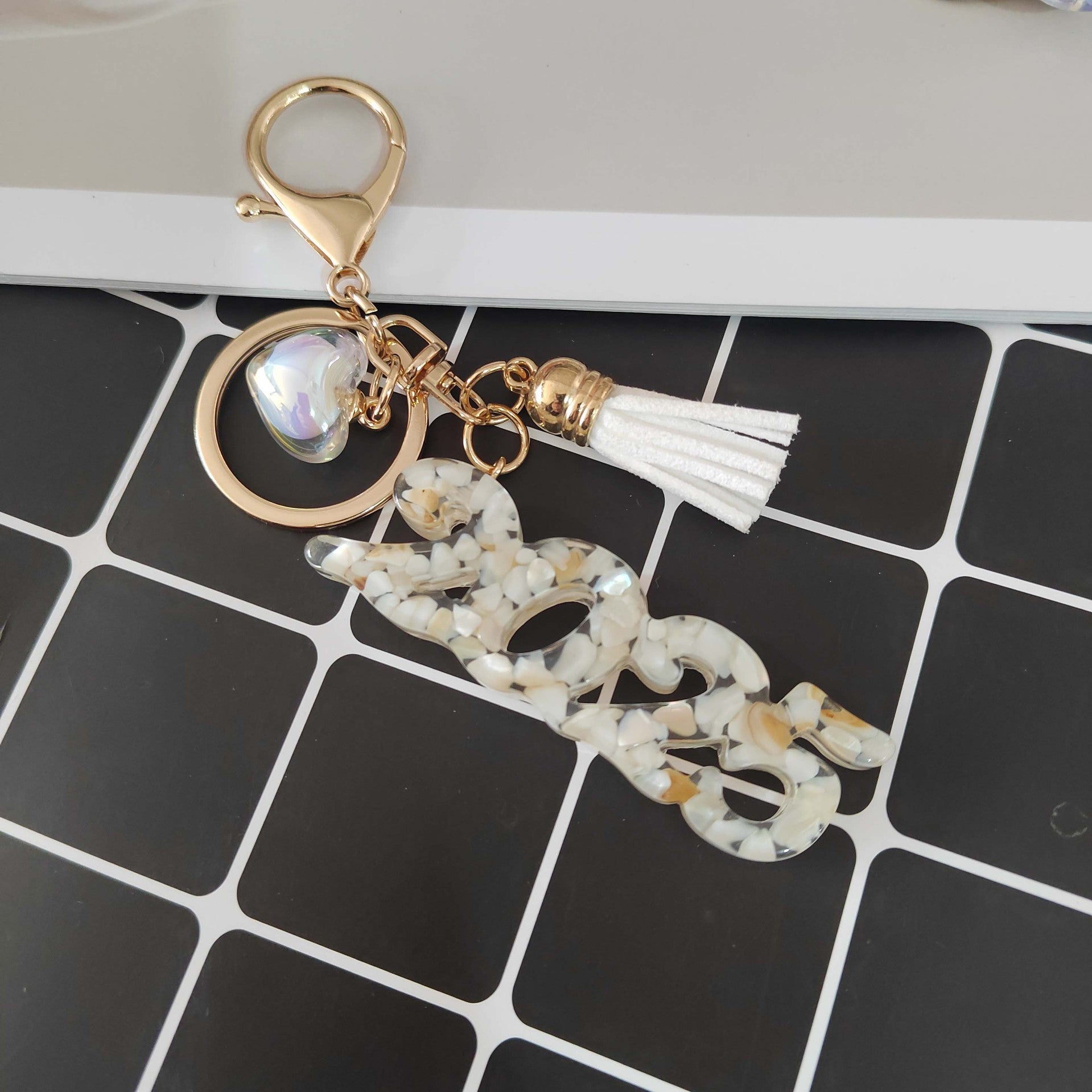 Wholesale Resin  digital creative accessories popular love hanging sequins mixed color keychain