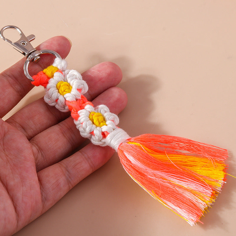 Wholesale Handwoven Plush Colorful Flower Keychain