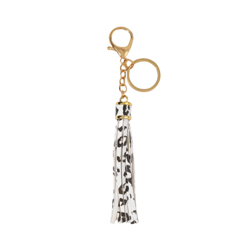 Wholesale Leather Cow Pattern Tassel Keychain