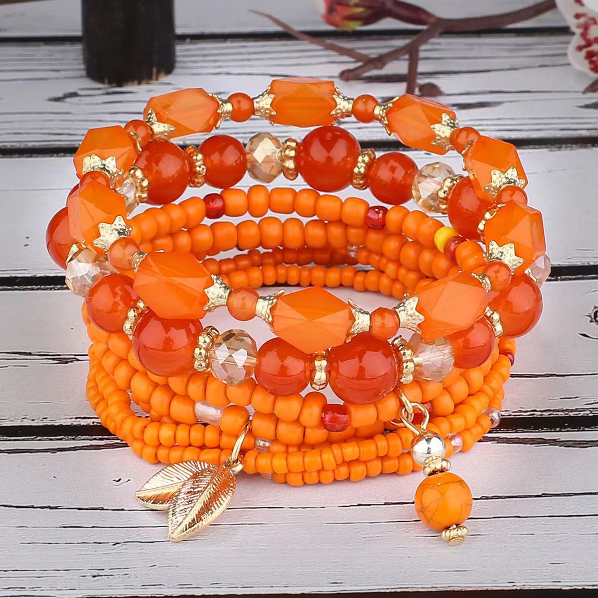 Wholesale Bohemian Crystal Fashion Elastic Multi-layer Beaded Bracelet