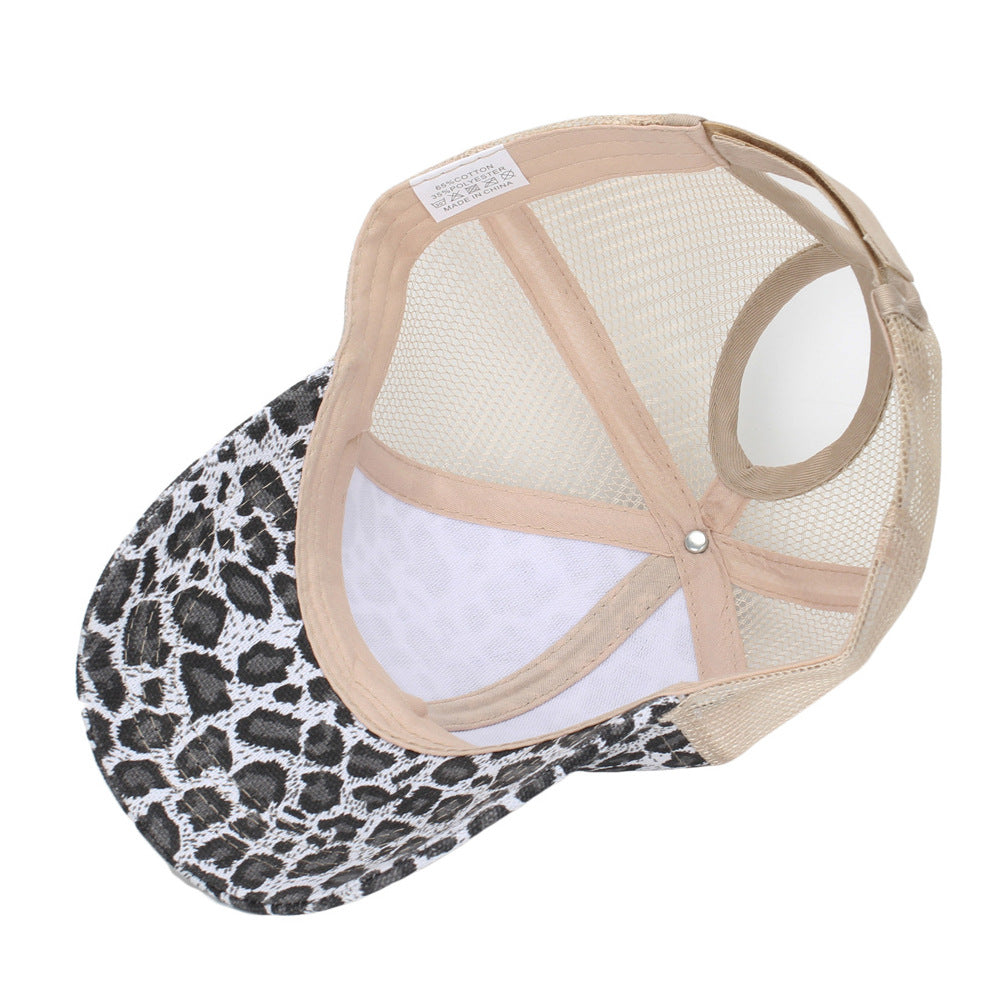 Wholesale Leopard camouflage mesh outdoor fashion sun visor high ponytail baseball cap