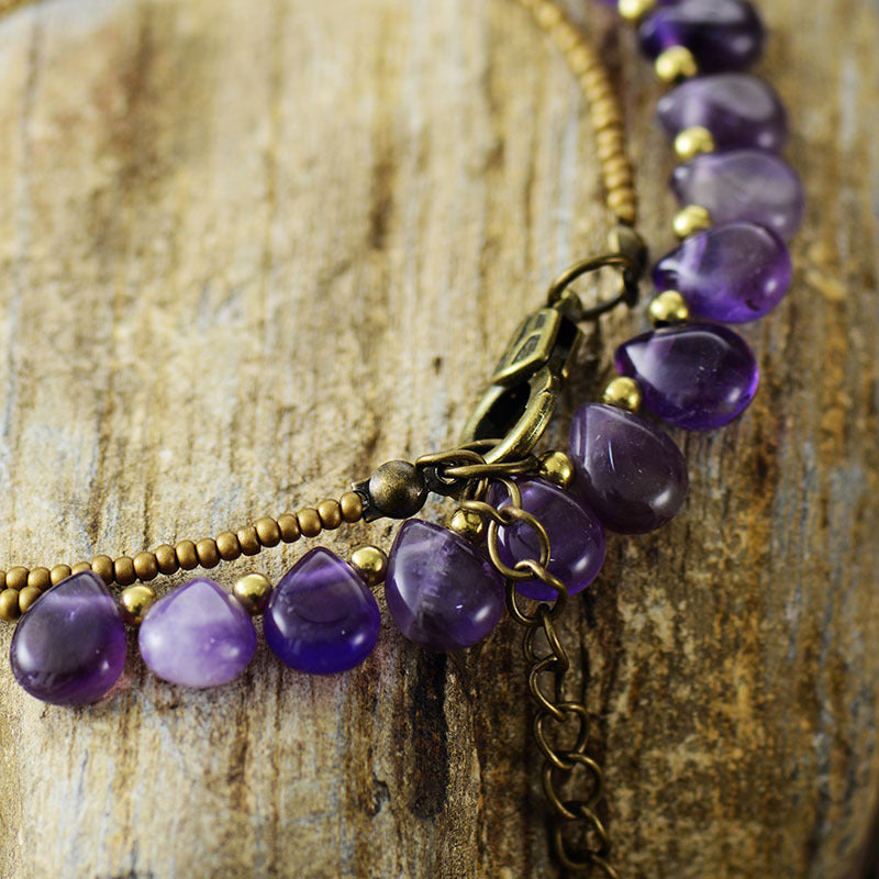 Wholesale Natural Stone Amethyst Pendant Water Drop Rice Beads Clavicle Necklace