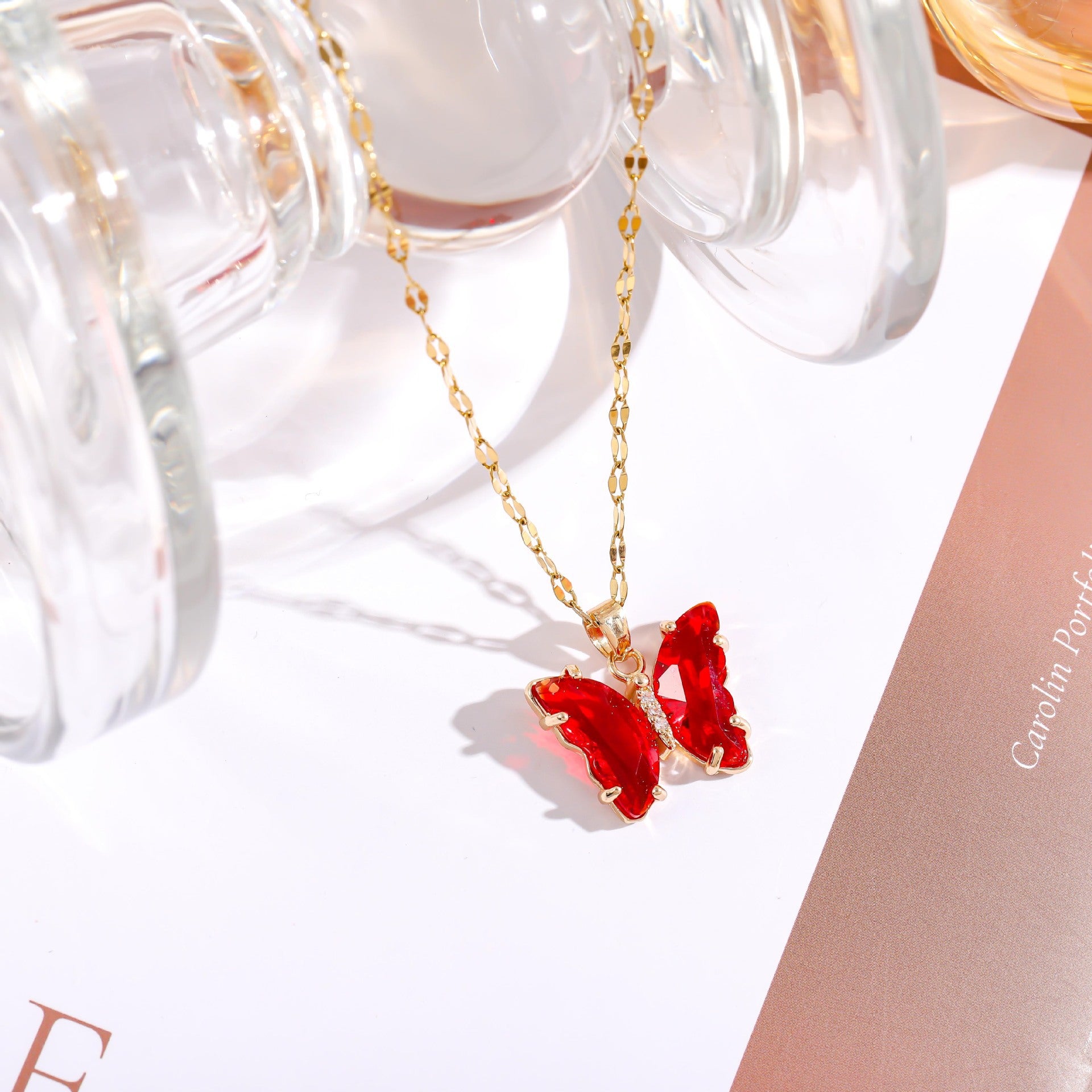 Wholesale Micropaved Zirconia Gradient Colorful Butterfly Necklace