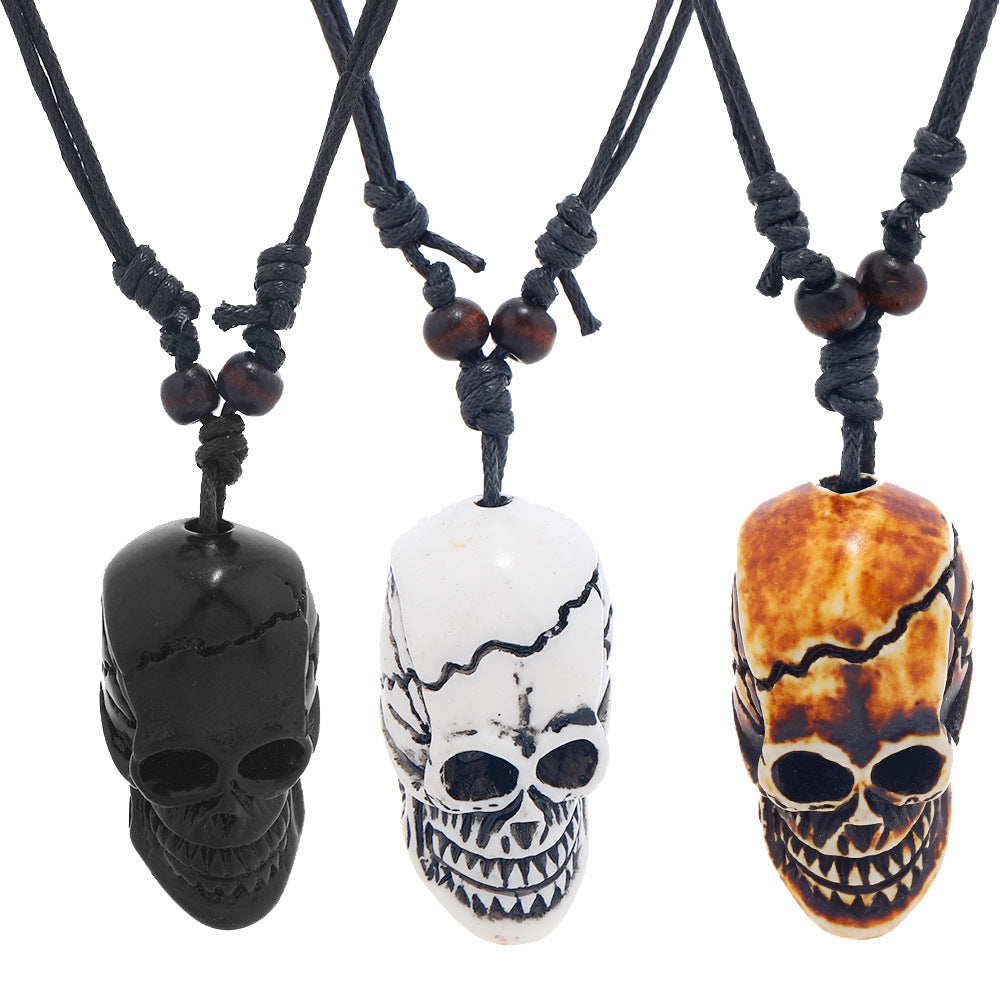 Wholesale 3PCS Retractable Wax Wire Acrylic Creative Skull Men's Necklace