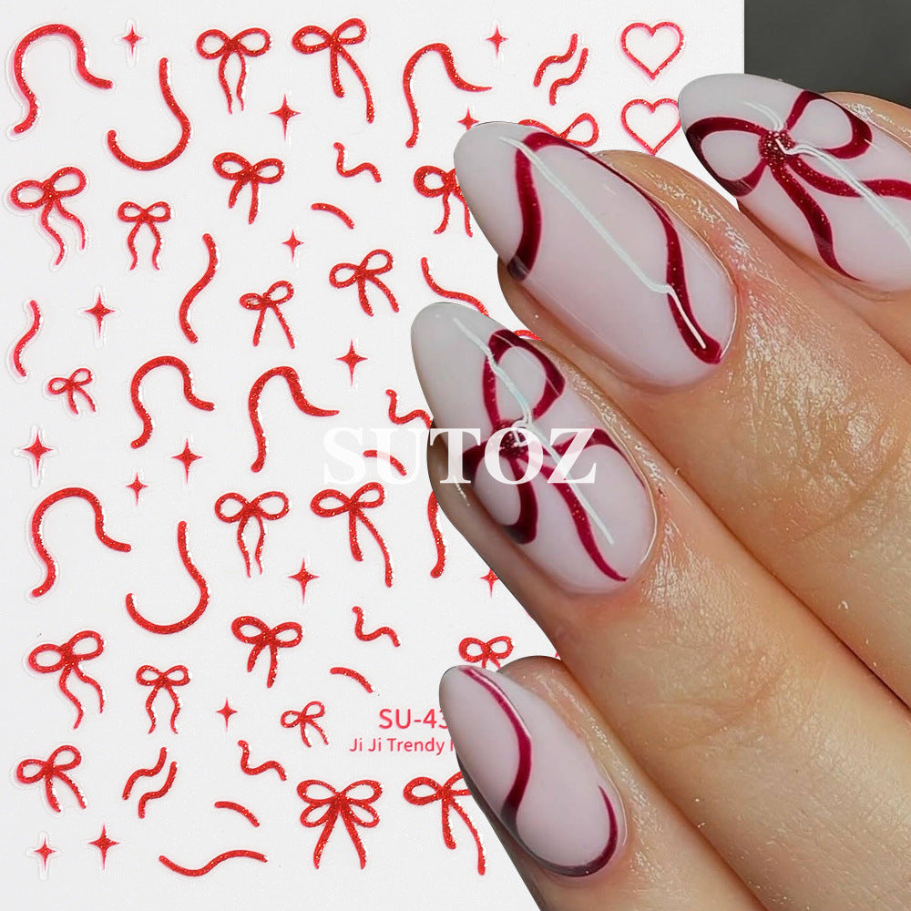Wholesale 3pcs Nail Art Stickers Gold,  Silver,  Red Ribbon Bowknot Starburst Adhesive Nail Stickers