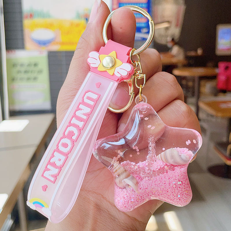 Wholesale Cute Starfish Quicksand Bottle Oiled Acrylic Keychain