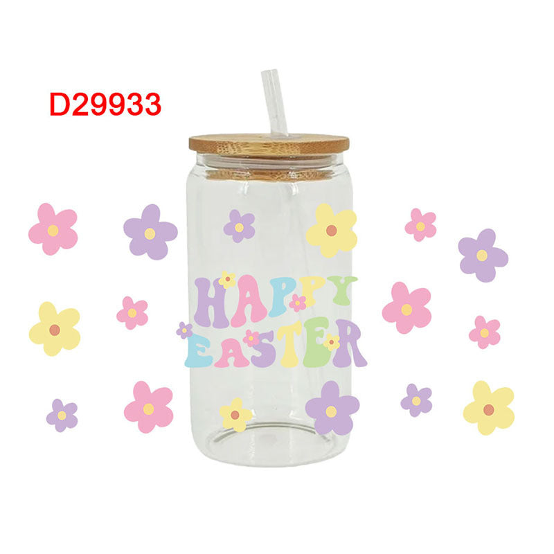 Wholesale Pink Cartoon Easter Bunny 16oz Cup UV DTF Wraps