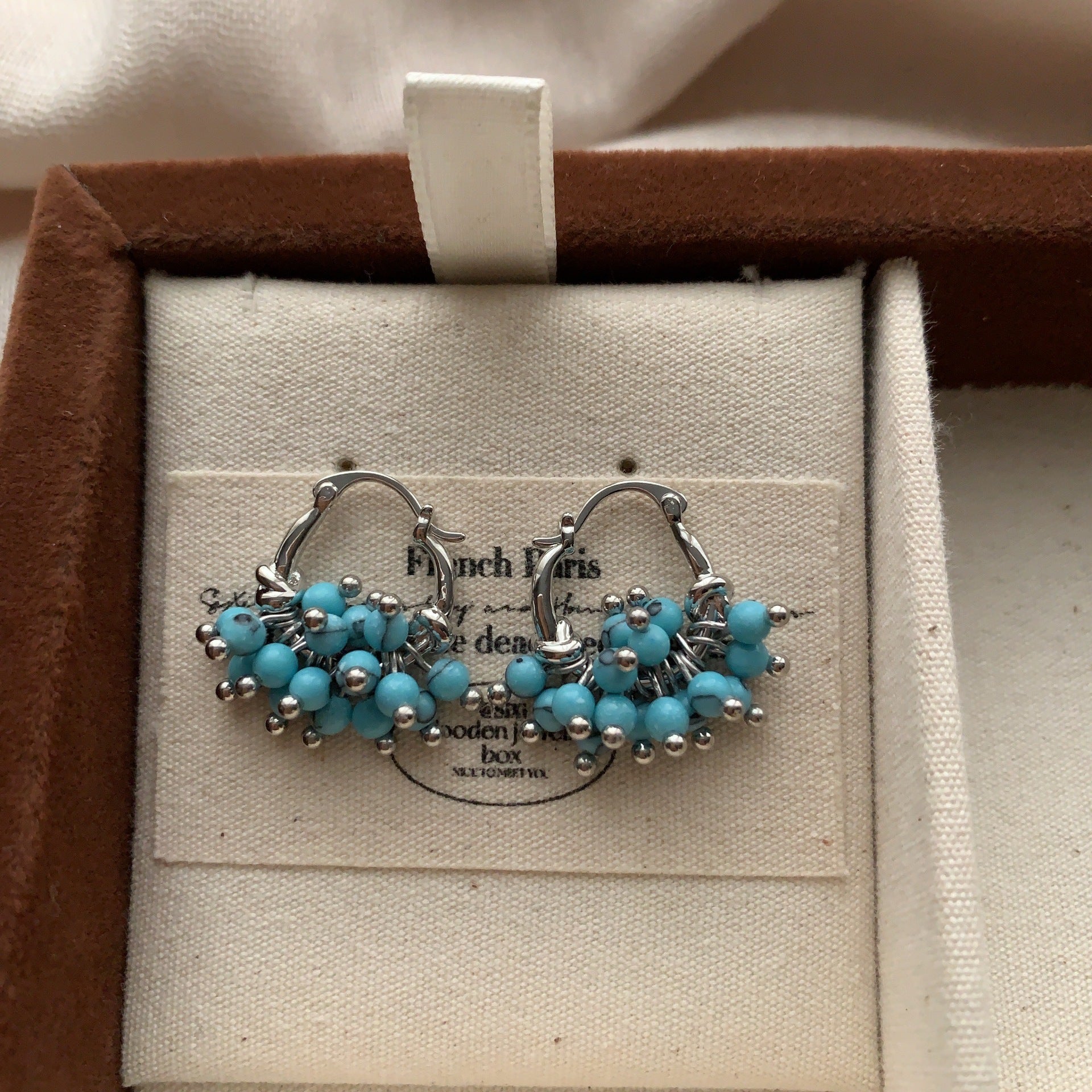 Wholesale Turquoise Cluster Colored Bead Bohemian Earrings