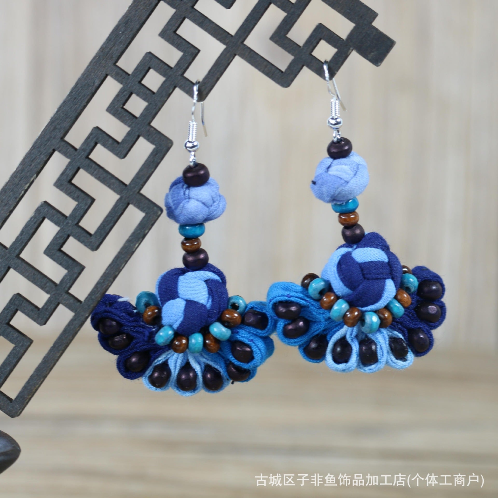 Wholesale Ethnic Style Tie-Dye Style Blue-Dyed Fabric Handmade Earrings