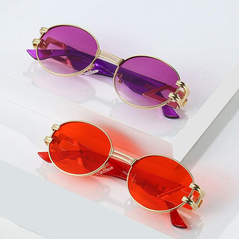 Wholesale Oval Retro Round Metal Fashion Versatile Sunglasses