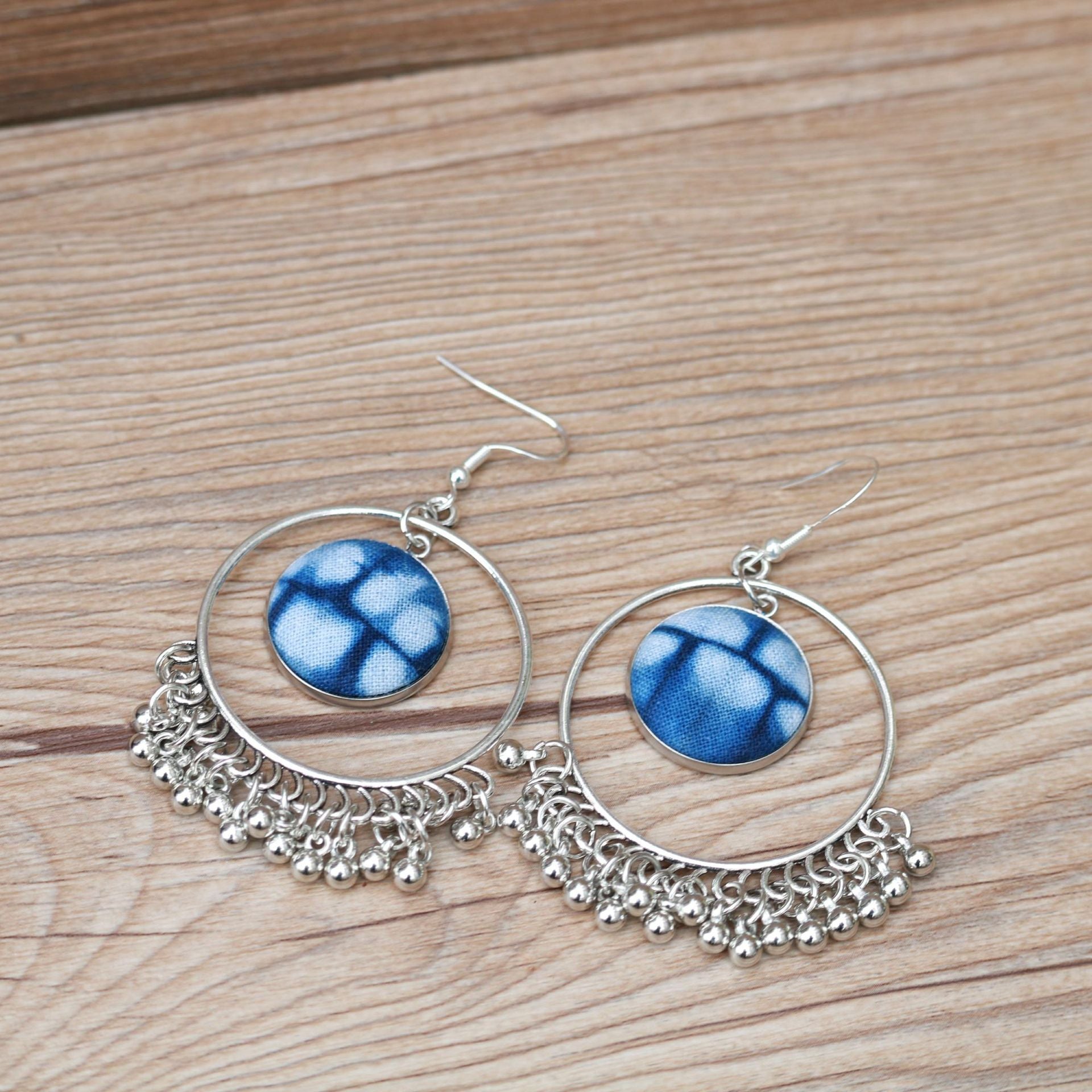 Wholesale Ethnic Style Women' s Blue-Dyed Fabric Earrings  Tie-Dye Mid-Length Earrings