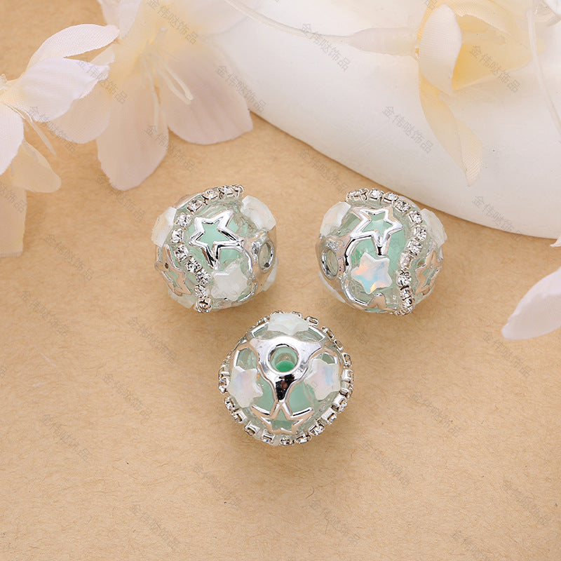 Wholesale 10pcs DIY Alloy Diamond-encrusted Five-pointed Star Large Hole Beads