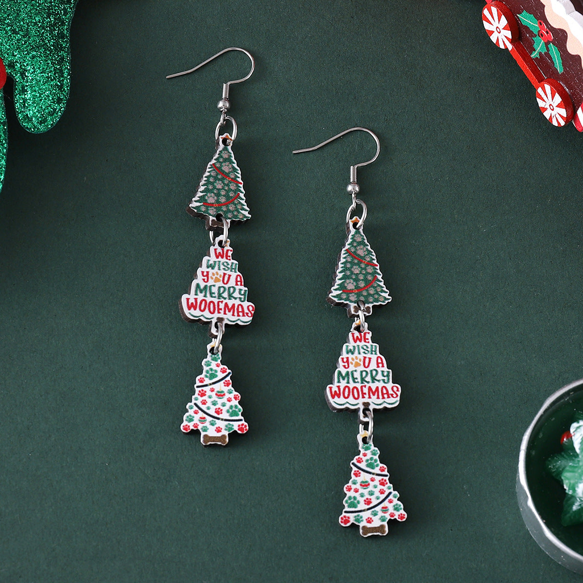 Wholesale Christmas Triple Wooden Double-Sided Earrings
