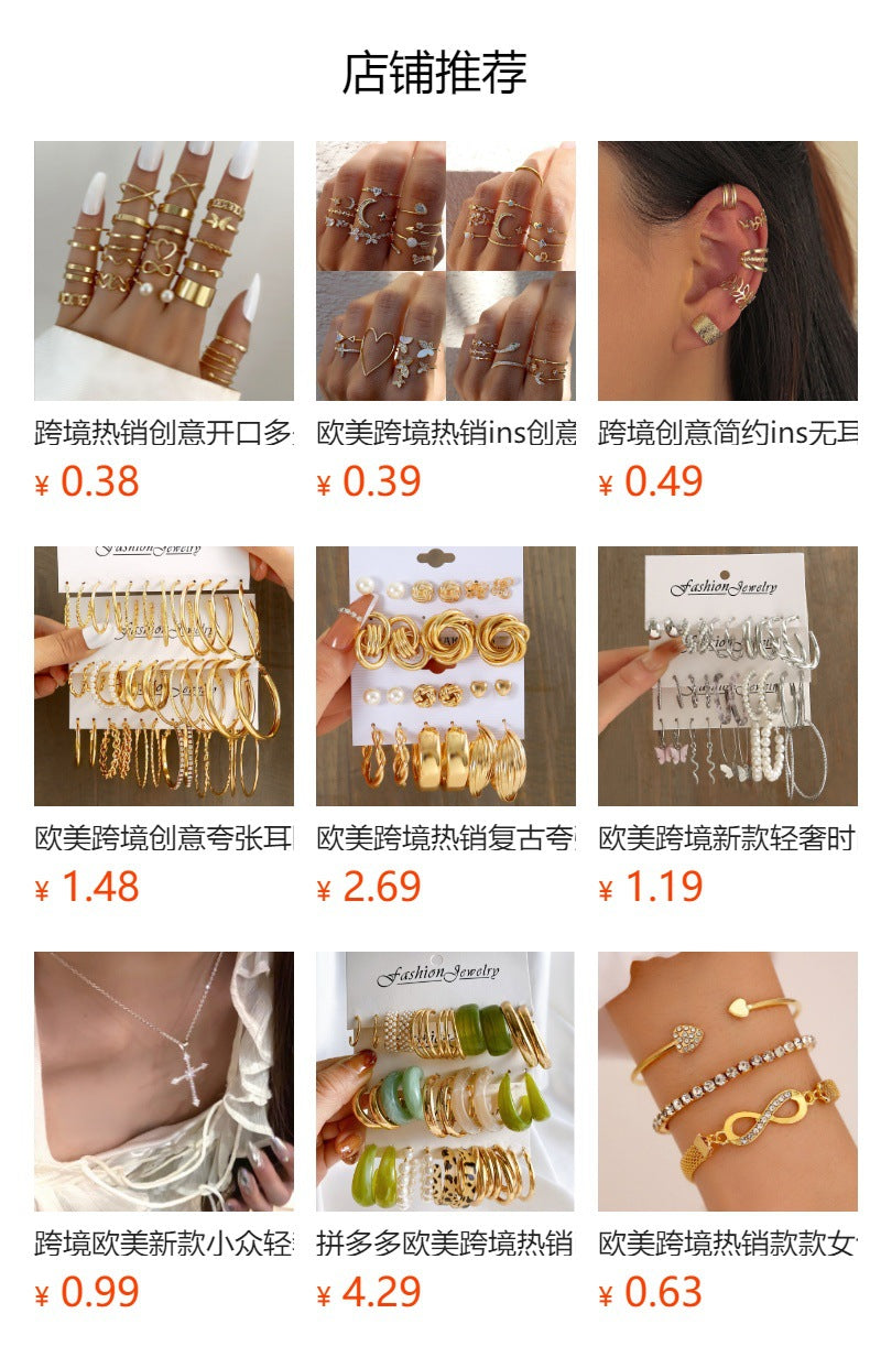 Wholesale Set of 3-piece Diamond Inlaid Open Alloy Rings