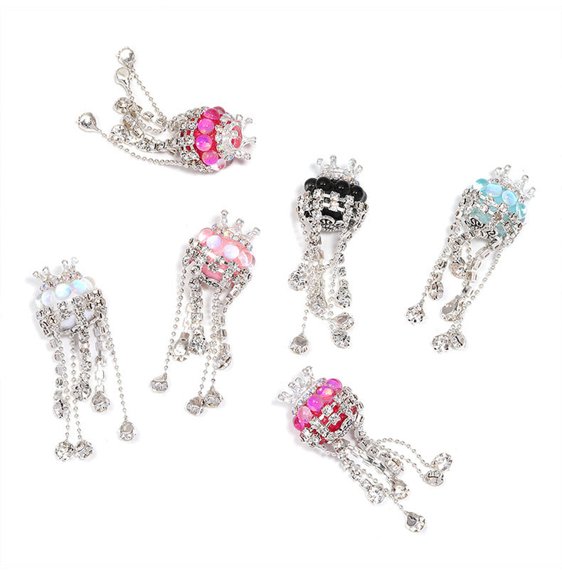 Wholesale 5pcs rhinestone studded bead cat eye crown tassel diamond beads