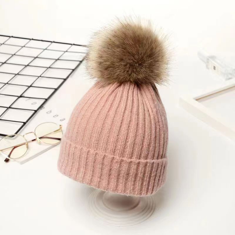 Wholesale of Winter Parent-child Large Wool Ball Knitted Hats and Wool Hats