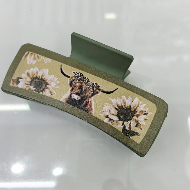 Wholesale Trendy PU Leather Square Shark Clip Hair Claw White Leopard Print Fashion Accessory Boutique Resale