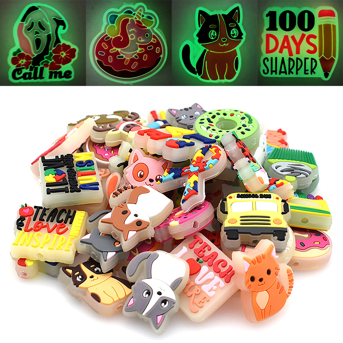 Wholesale Random 100pcs/pack  Glow-in-the-dark cartoon multi-functional beaded   Focal Beads