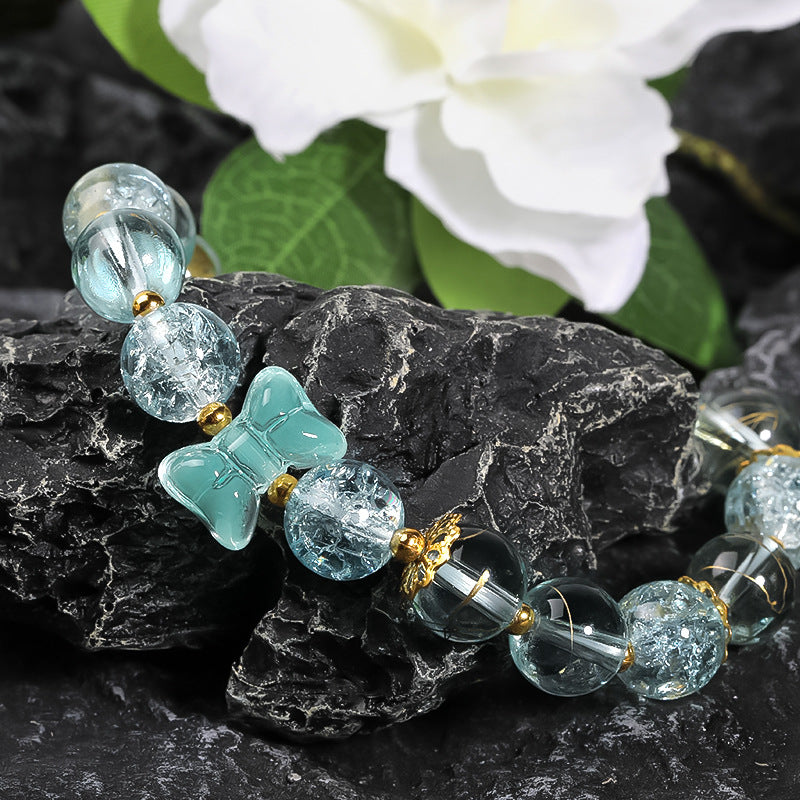 Wholesale 100pcs Three-dimensional Glass Bow, Vertical Hole Translucent Glass DIY Beads