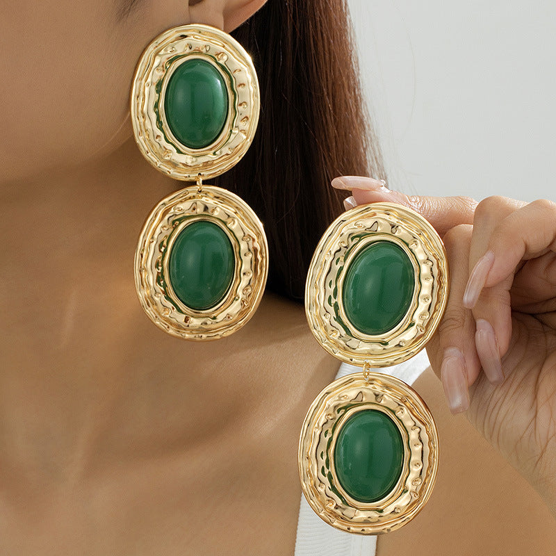 Wholesale Trendy Alloy Electroplated Oval Pearl Earrings For Women Statement Geometric Design Fashion Jewelry Gift Boutique Resale
