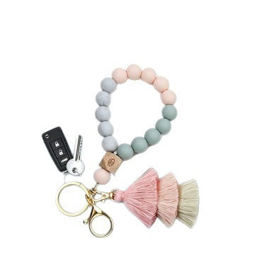 Wholesale Bohemian Silicone Bead Bracelet Tassel Keychain Bag Charm For Wedding Gift