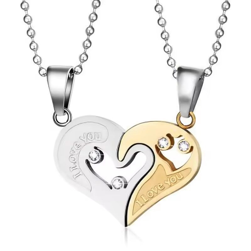 Wholesale  necklace a pair of heart-shaped diamond-embedded love pendant trendy Korean style jewelry