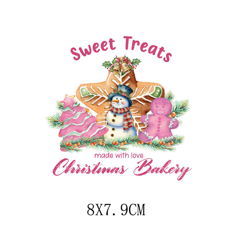 Wholesale 5pcs/pack  Pink Christmas Cartoon House Heat Transfer Pattern Clothing Sticker   UV DTF Ready to Press Transfers Wraps