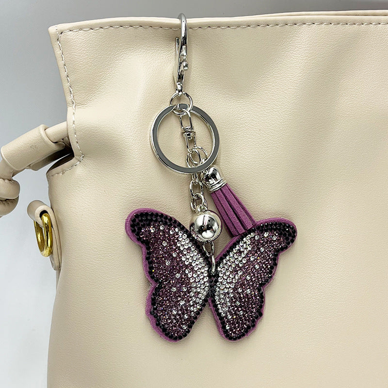 Wholesale Diamond-Studded Butterfly Keychain Fashion Tassel Bag Pendant