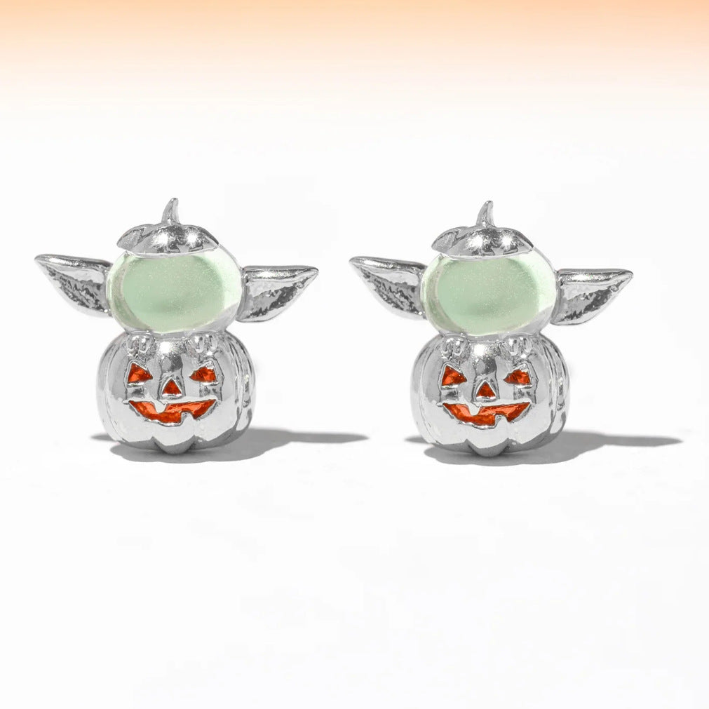 Wholesale Halloween Creative Copper Gold-plated Funny Oil Drop Zircon Cartoon Pumpkin Ghost Earrings