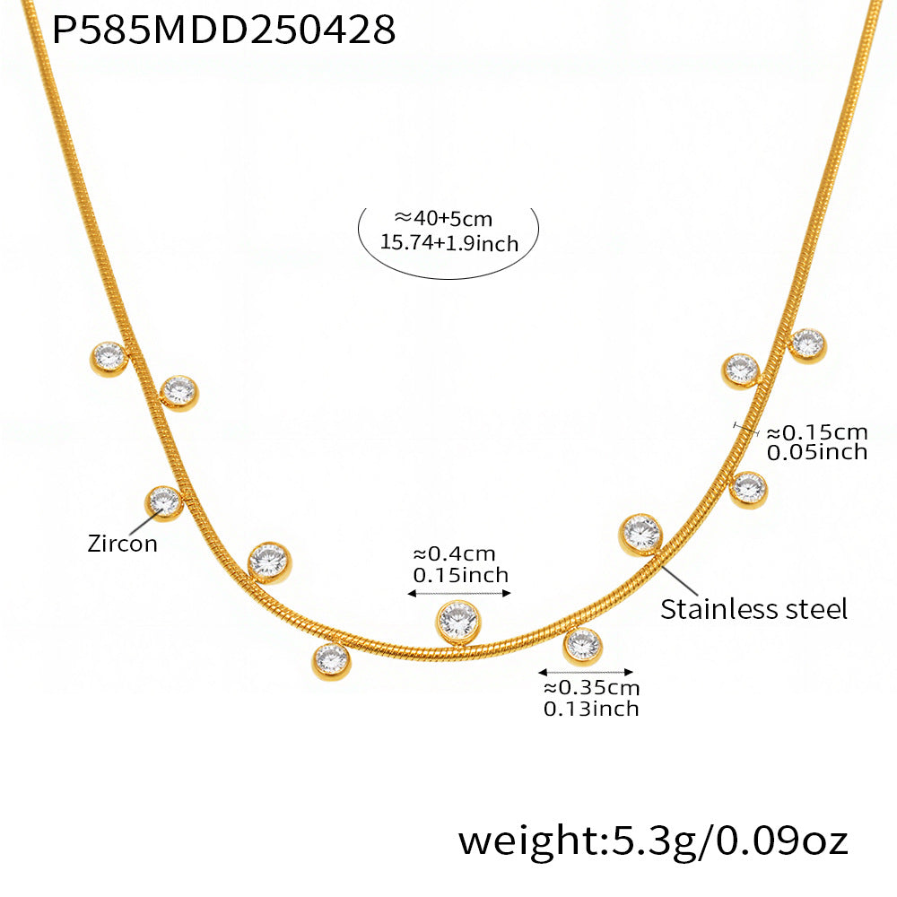 Wholesale Round Beads and Zirconia Stacked Lucky Four-Leaf Flower Small Necklace