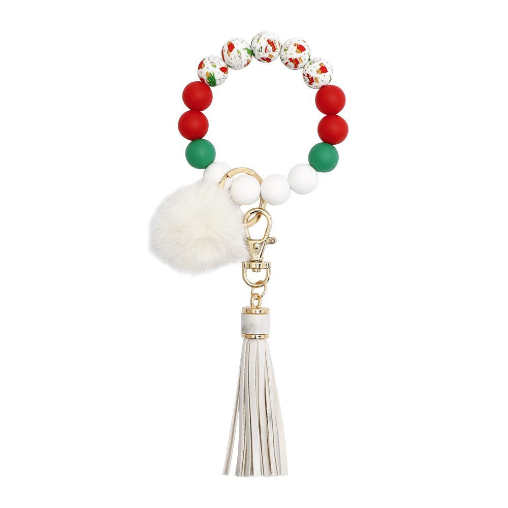 Wholesale Colorful tassel bead silicone wrist keychain