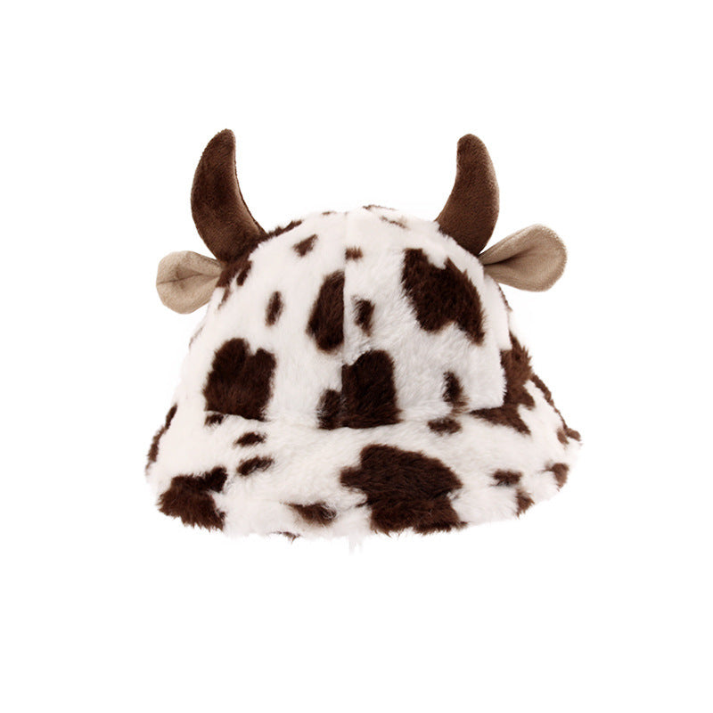 Wholesale of New Autumn and Winter Cow Patterned Cowhorn Plush Thickened Warm Fisherman Hats