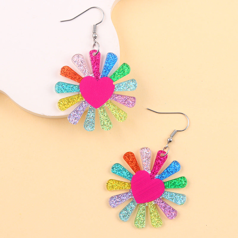 Resort style flower rainbow slippers acrylic stud earrings