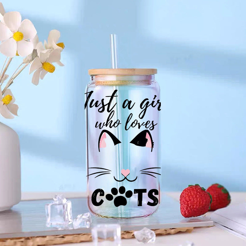 Wholesale  Black and white cat cartoon 16oz Cup UV DTF Wraps