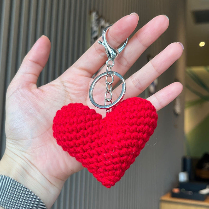 Wholesale Handmade crochet colored yarn heart-shaped keychain