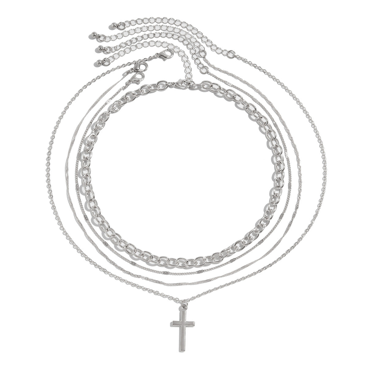 Wholesale Simple Metal Cross Versatile Multi-layered Chain Necklace