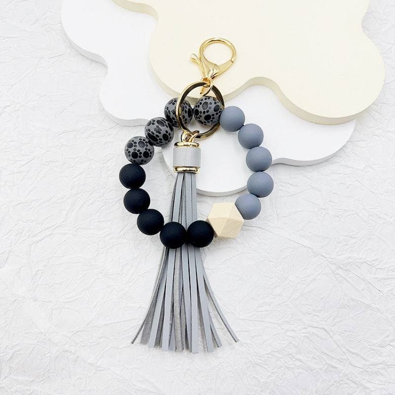 Wholesale  silicone tassel beaded bag accessories Wristlet Keychain