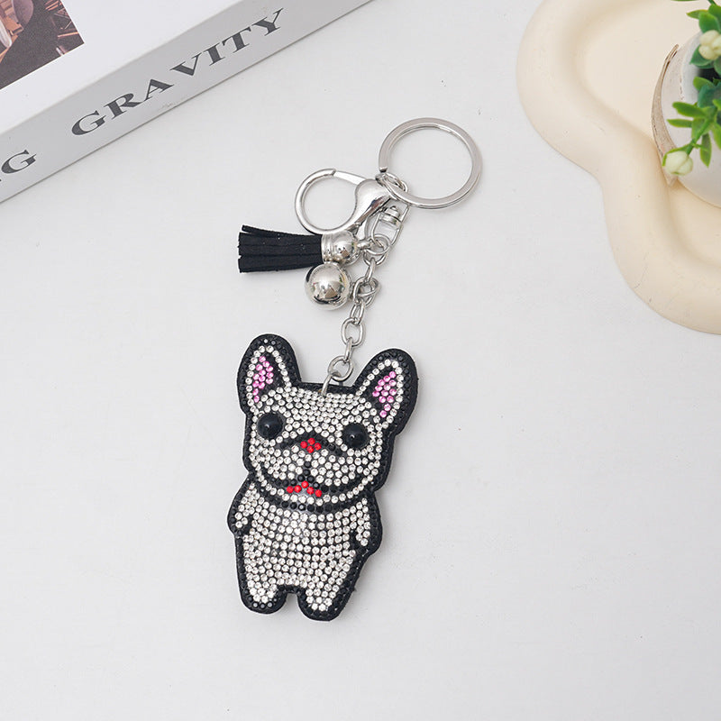 Wholesale 12pcs cartoon fighting dog hot rhinestone keychain