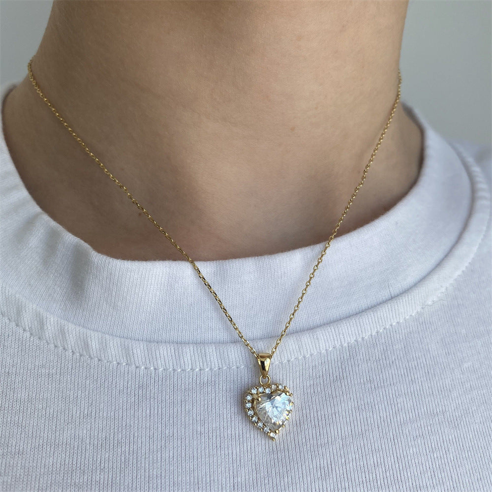 Wholesale Diamond Heart Pendant Copper Plated Real Gold Zircon Necklaces