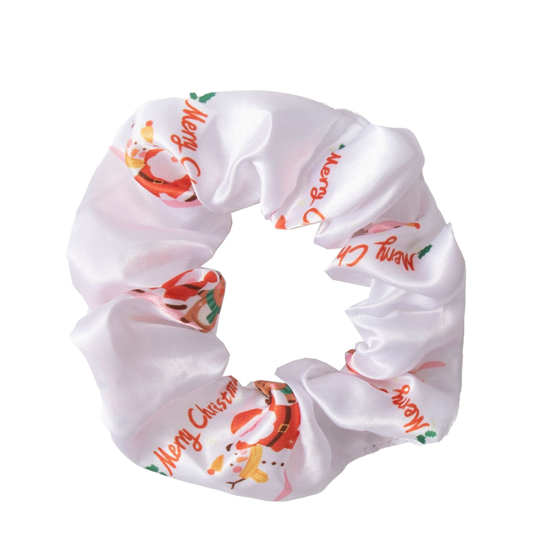 Wholesale Satin Printed Christmas Fabric Hair Tie