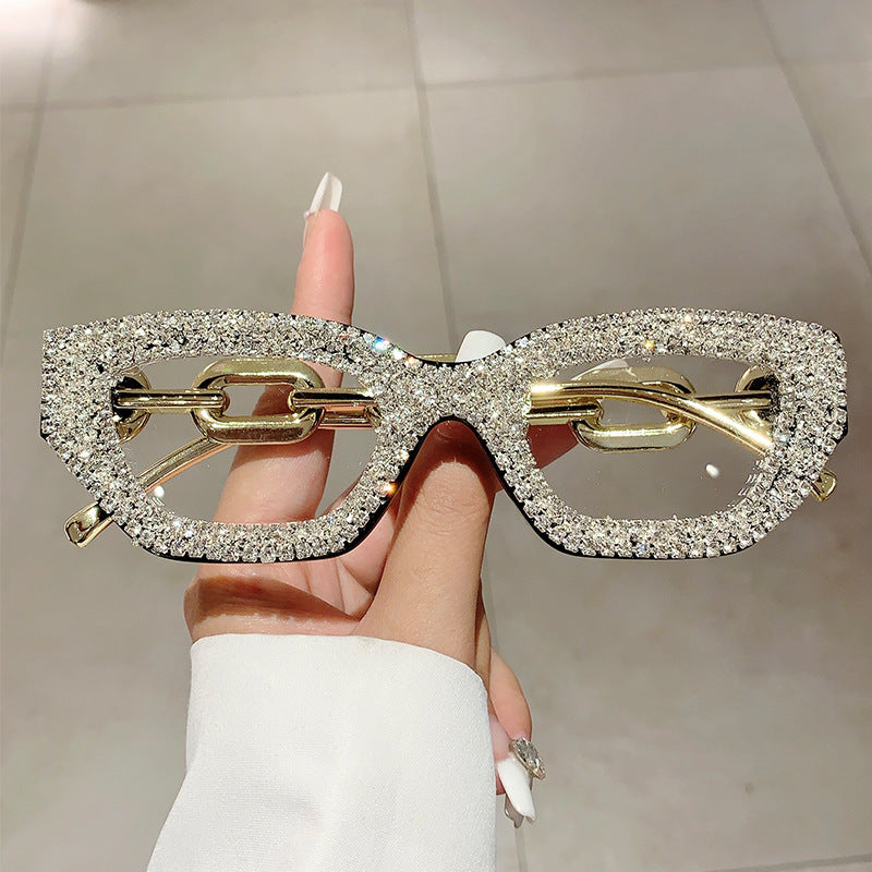 Wholesale Fashion small frame diamond-studded plain glasses