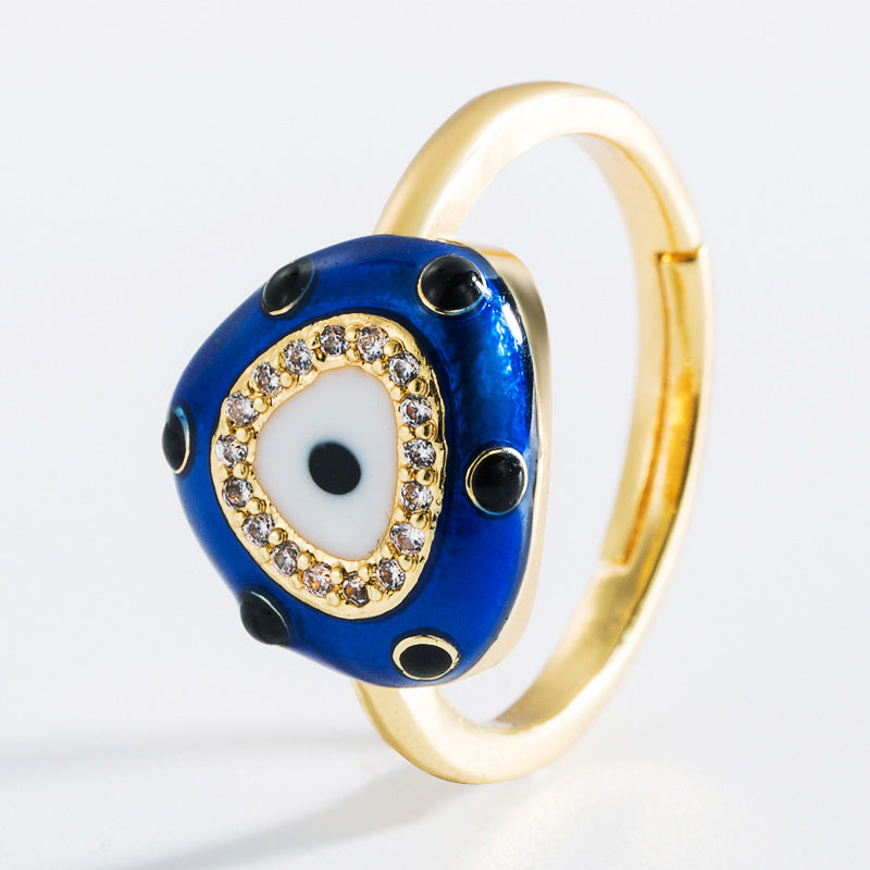 Wholesale  Exaggerated Devil's Eye Shape Dripping Oil Opening Solid Copper Gold-plated Ring