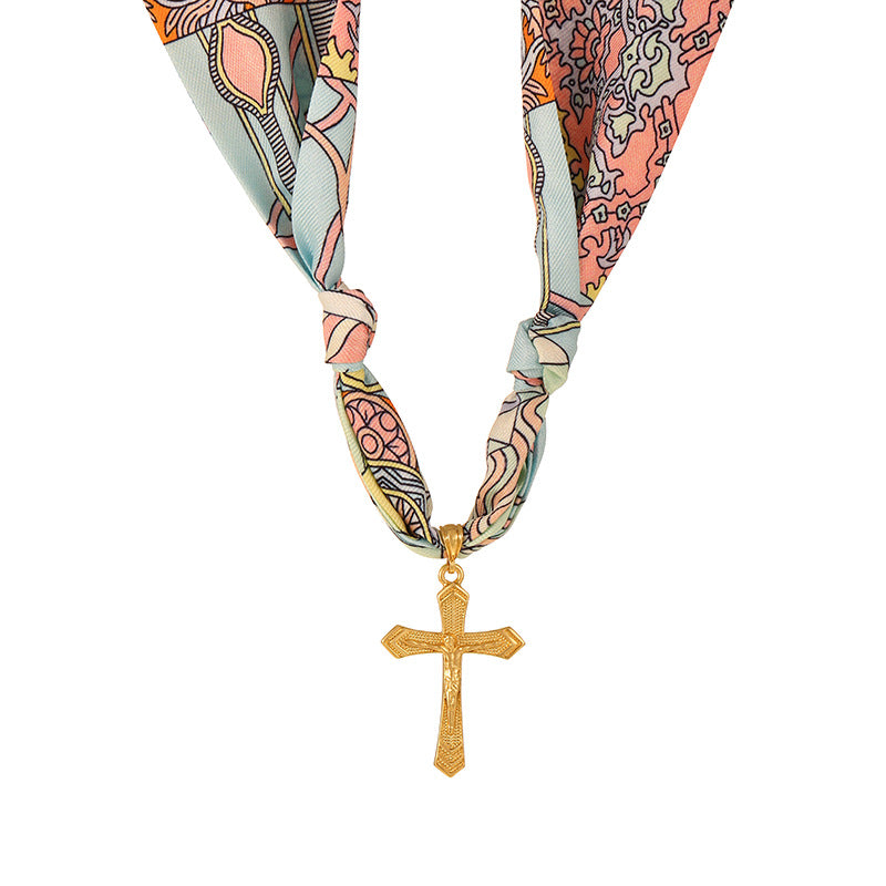 Wholesale Colorfulful Silk  Knotted Cross Religious Titanium Steel  Necklace