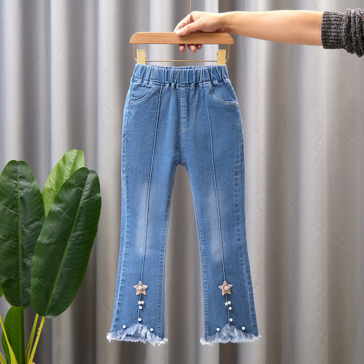 Wholesale Cotton Medium Large Children's Wide Leg Pants Baby Casual Girls Flared Long Pants