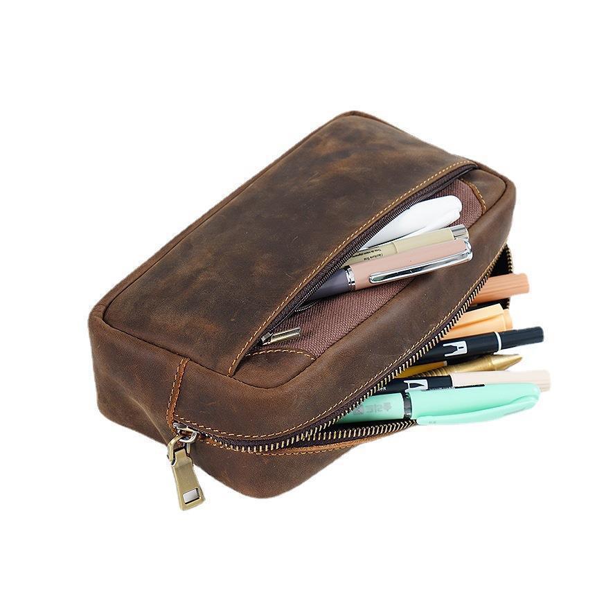 Wholesale Leather Retro Multi -function Large -capacity Pen Bag