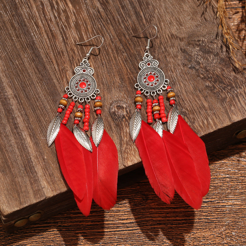 Wholesale Bohemian Feather Vintage Tassel Earrings