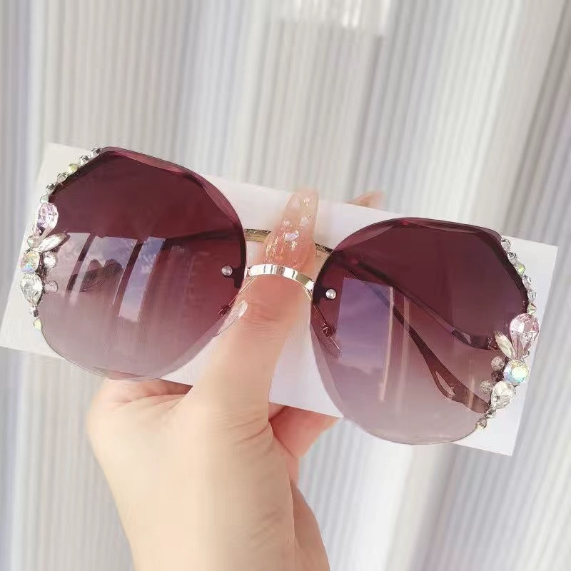 Wholesale Diamond-studded sunglasses UV protection large face glasses