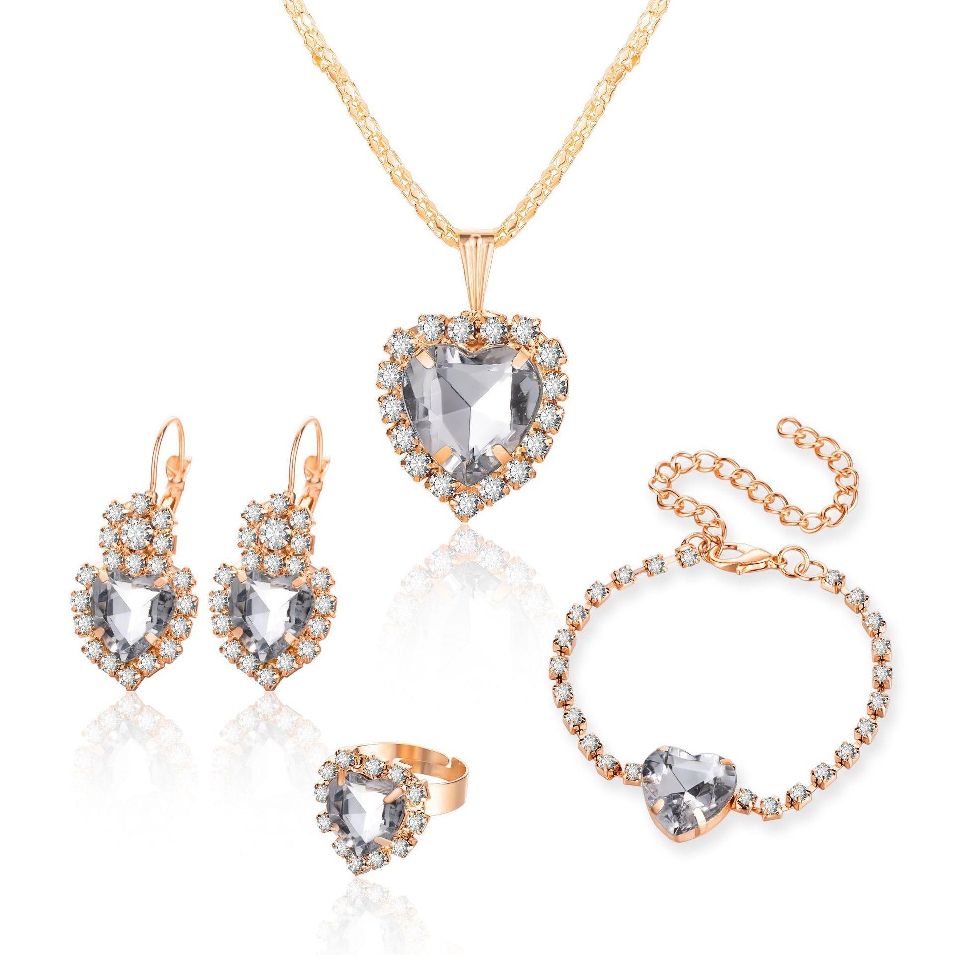 Wholesale Alloy Water Drop Full Diamond Necklace,  Earrings,  and Ring Set