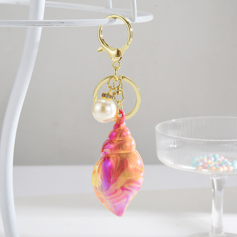 Wholesale Acrylic Two-color Colorful Plating Conch Key Chain